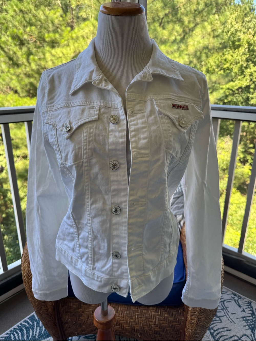 Hudson Jeans White Fitted Button-Front Denim Jacket